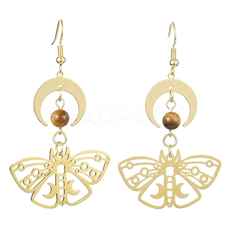 Moon & Butterfly Brass Dangle Earrings EJEW-TA00374-1