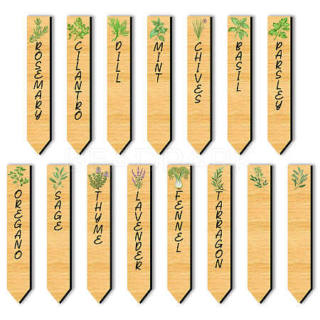 15Pcs 15 Style Wood Plant Labels WOOD-WH0501-001-1