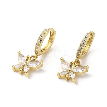 Rack Plating Brass Butterfly Dangle Stud Earrings with Cubic Zirconia EJEW-D061-59G-1