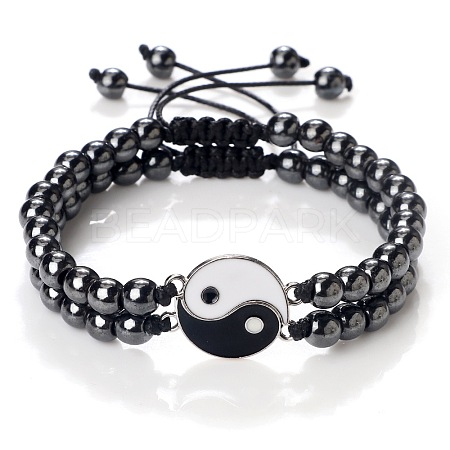 Adjustable Round Synthetic Non-magnetic Hematite Beaded Stretch Bracelet Sets GW3439-8-1