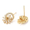 Rack Plating Brass Ring with Flower Stud Earrings with Cubic Zirconia EJEW-A103-07G-2