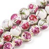 Handmade Flower Printed Porcelain Ceramic Beads Strands PORC-M007-10mm-17-1