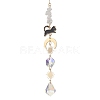 Leaf Glass & Natural Quartz Crystal Chips Beads Hanging Suncatchers HJEW-JM04607-2