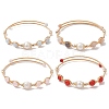 Natural Mixed Stone Round Beaded Cuff Bangle BJEW-JB10113-1
