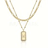Brass Micro Pave Clear Cubic Zirconia Rectangle with Initial Pendant Double Layer Necklaces for Women FS-WG478B5-23-1