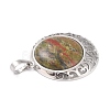 Natural Unakite Pendants with Hollow Platinum Brass Findings G-P448-A09-P-4