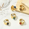 Natural Carnelian/Black Agate/Tiger Eye/Lapis Lazuli/Moss Agate Cuff Open Rings RJEW-JR01079-02-1