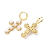 Cubic Zirconia Cross Dangle Hoop Earrings with ABS Plastic Imitation Pearl EJEW-L264-004G-2