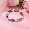 Round Natural Amethyst & Dyed Yellow Jade & Green Aventurine & Rhodonite & Nuggets Plastic Imitation Pearl Beaded Stretch Bracelets for Women BJEW-JB10629-2