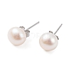 Natural Pearl Round Bead Stud Earrings EJEW-E298-01D-01P-1