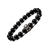 Natural Dyed & Heated Black Agate & Alloy Skull Beaded Stretch Bracelet PW-WG4BC25-02-1