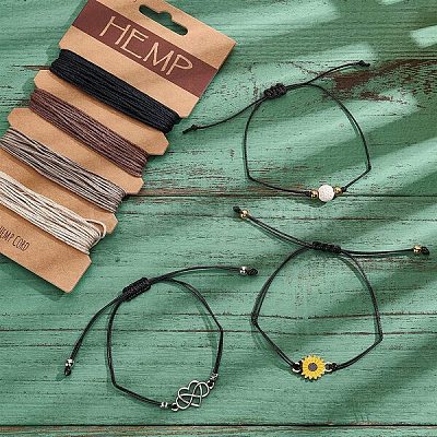 Adjustable Waxed Cord Braided Bead Bracelets Set DIY-AR0001-65-1