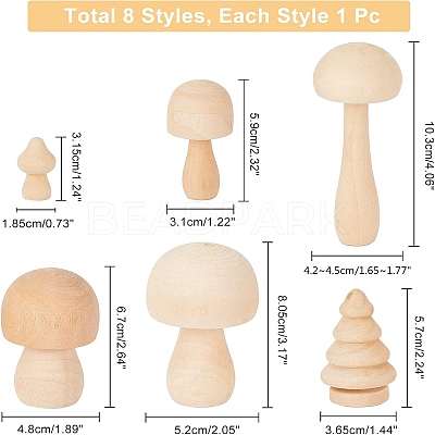 8Pcs Mushroom & Christmas Tree Schima Superba Wooden Children Toys WOOD-NB0001-75-1