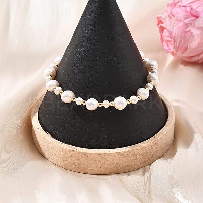 Adjustable Natural Cultured Freshwater Pearl & Brass Beads Slider Bracelets for Women BJEW-JB13878-1