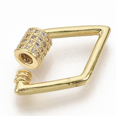 Brass Micro Pave Clear Cubic Zirconia Screw Carabiner Lock Charms ZIRC-S066-006-1