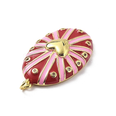 Oval with Heart Brass Micro Pave Cubic Zirconia Pendants KK-Z114-24G-1