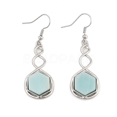 Hexagon Natural Flower Amazonite Dangle Earrings EJEW-K298-01P-13-1