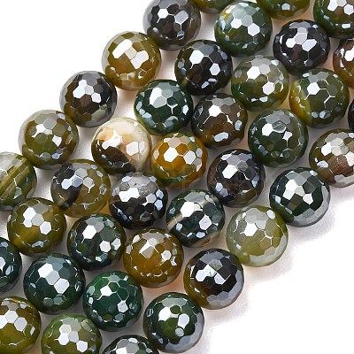 Electroplated Natural Agate Beads Strands G-B191-A07-10mm-19-1