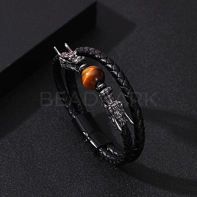 Black PU Leather Cord Braided Bracelets PW-WG503E5-03-1