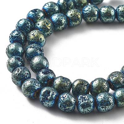 Electroplated Natural Lava Rock Beads Strands G-A251-E01-01E-1