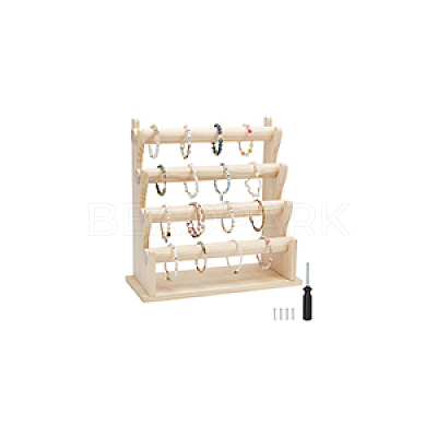 4-Tier Assembled Wood Bracelets/Bangles Display Riser Stands BDIS-WH0008-15-1