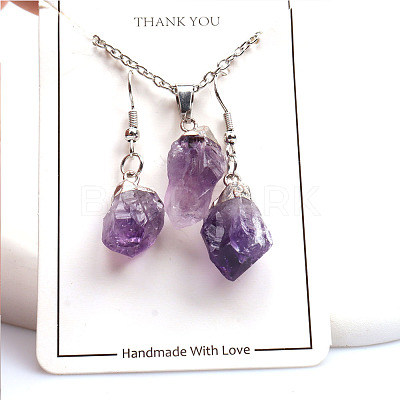 Nuggets Natural Amethyst Pendant Necklaces & Dangle Earrings Sets FS-WGD81FA-02-1