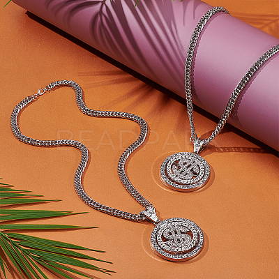 2Pcs Alloy Rotatable Dollar Sign Pendant Cuban Link Chain Necklaces NJEW-UN0001-77P-1