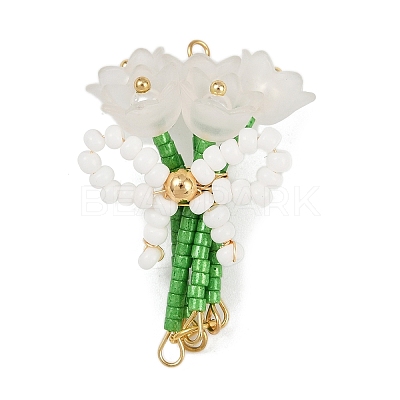 4Pcs 4 Colors Handmade Glass Beaded Flower with Bowknot Pendants PALLOY-MZ00753-1