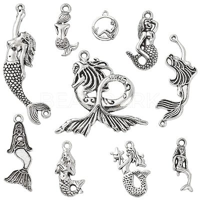 100Pcs 10 Styles Tibetan Style Alloy Pendants TIBEP-CJ0001-52-1