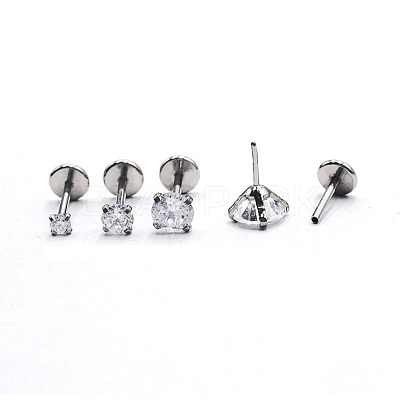 Stainless Steel Clear Cubic Zirconia Threadless Labret Stud WG18B1C-21-1