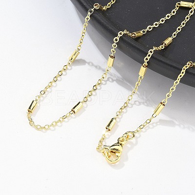 Brass Cable Chains with Column Beaded Necklace for Women NJEW-P265-24G-1
