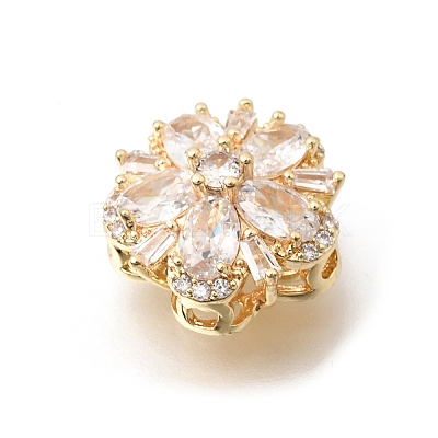 Flower Brass Micro Pave Clear Cubic Zirconia Beads KK-Z156-14G-03-1