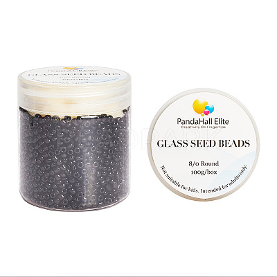 1 Box 8/0 Glass Seed Beads Round Black for Jewelry Making 3mm SEED-PH0005-10-1