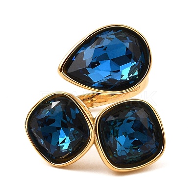 Teardrop & Square Glass Open Cuff Rings RJEW-G289-01G-04-1