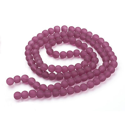 Baking Paint Medium Violet Red Frosted Round Transparent Glass Bead Strands X-GLAA-S031-8mm-39-1