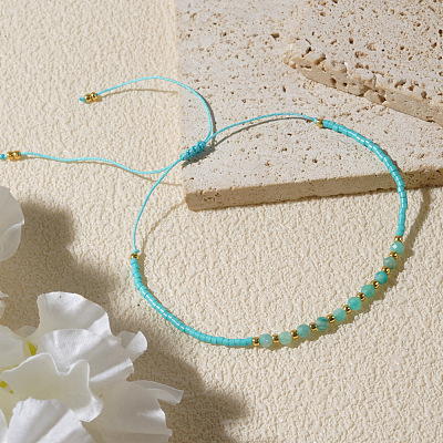 Natural Amazonite Beads Braided Bead Bracelets KZ2587-3-1