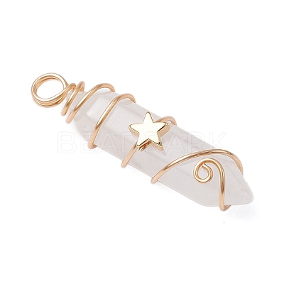 2Pcs 2 Styles Natural Quartz Crystal Double Terminated Pointed Pendants PALLOY-JF03122-05-1