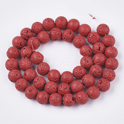 Spray Painted Natural Lava Rock Beads Strands G-N0324-D-05-1