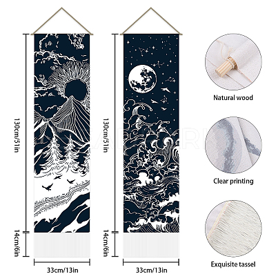 Moon & Sun Pattern Polyester Decorative Wall Tapestrys AJEW-WH0399-020-1