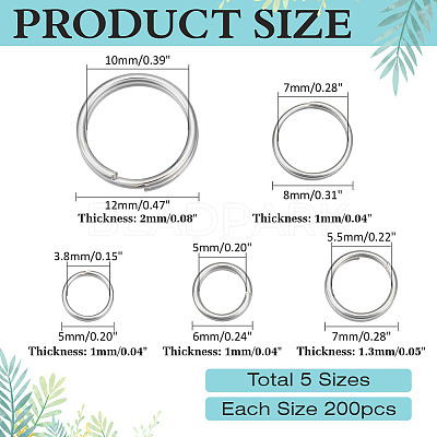 1000Pcs 5 Style 304 Stainless Steel Split Rings STAS-ME0002-63-1