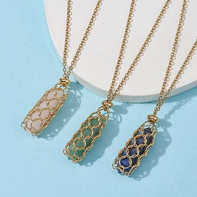 Natural Mixed Gemstone Bullet Pendant Necklaces NJEW-JN04529-02-1