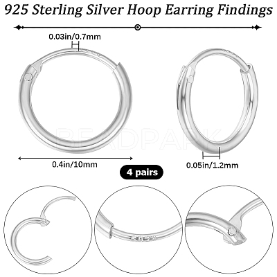 4 Pairs 925 Sterling Silver Huggie Hoop Earring Findings STER-BBC0005-36S-1