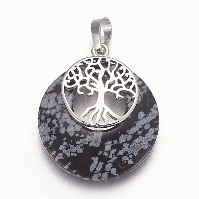 Natural Snowflake Obsidian Pendants G-F573-C09-1
