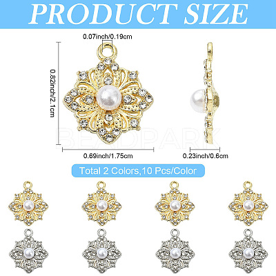 20Pcs 2 Colors Flower Alloy Rhinestone Pendants FIND-YW0011-39-1