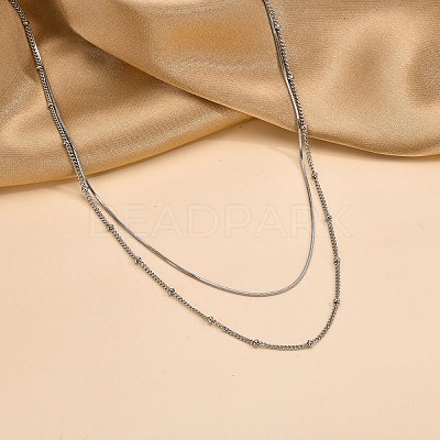 Non-Tarnish 304 Stainless Steel Double-Layer Necklace NJEW-Q321-01P-1