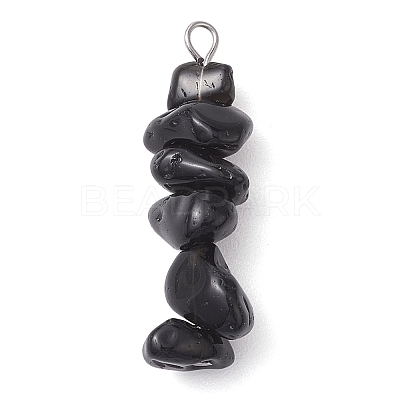 Gradient Color Natural Smoky Quartz & Natural Obsidian & Natural Labradorite Chip Beaded Pendants PALLOY-JF02791-07-1