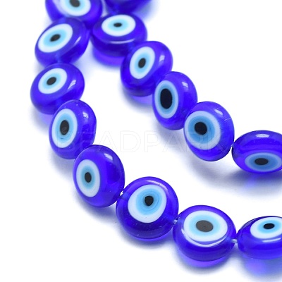 Handmade Evil Eye Lampwork Flat Round Bead Strands X-LAMP-L058-6mm-12-1