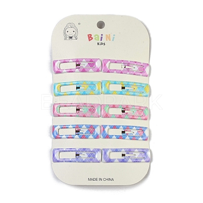 10Pcs 5 Colors Tartan Pattern Epoxy Resin Snap Hair Clip PHAR-P009-01B-1