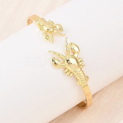 Marine Organism Brass Cuff Bangles for Women BJEW-D368-03G-G-1