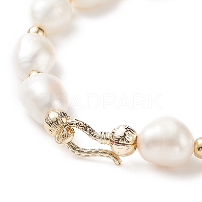 Natural Keshi Pearl Beaded Bracelet with Brass Clasp for Women BJEW-JB08867-01-1